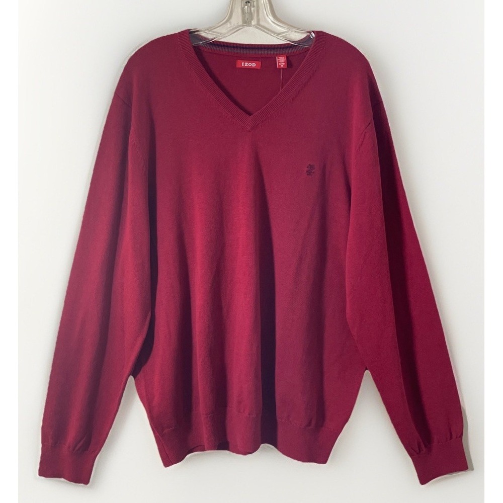 IZOD Red V-Neck 100% Cotton Lightweight Sweater Long Sleeve Men's Size XL NWT